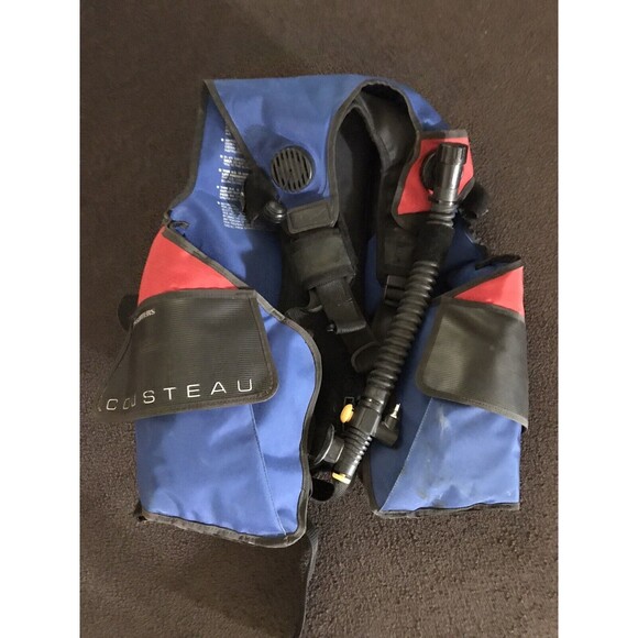 Vintage Men's Cousteau Blue Red Weighted Scuba Dive BCD Vest Untested - Picture 1 of 5